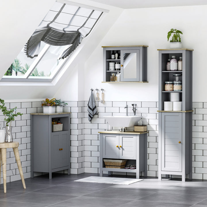 kleankin Bathroom Floor Storage Cabinet Free Standing Unit with Compartment Adjustable Shelf Double-door Design, Free Standing Organizer, Grey