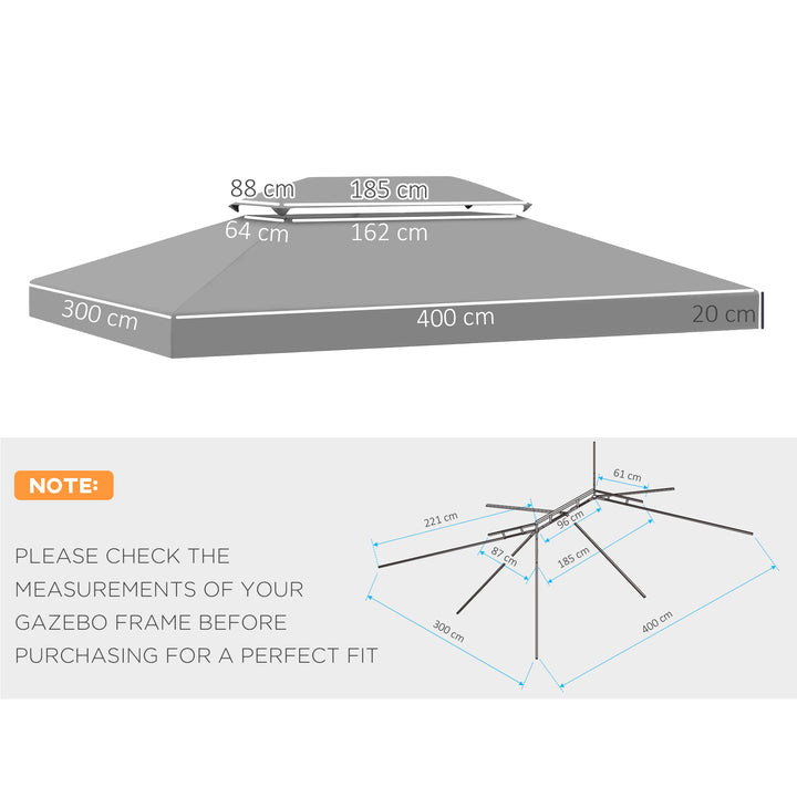 3x4m Gazebo Replacement Roof Canopy 2 Tier Top UV Cover Garden Patio Outdoor Sun Awning Shelters Light Grey (TOP ONLY)