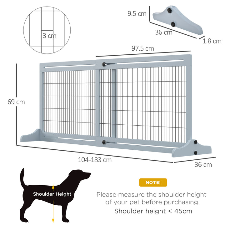 PawHut Adjustable Wooden Pet Gate, Freestanding Dog Barrier Fence with 3 Panels for Doorway, Hallway, 69H x 104-183H cm, Blue
