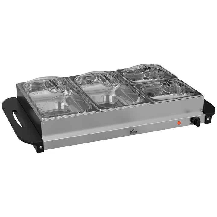 4 Tray Electric Food Warmer Buffet Server with Plate Warmer Function, Cool Touch Handles, Adjustable Temperature, 300W