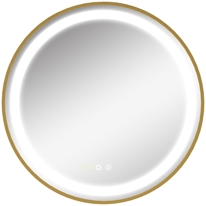 kleankin Round Illuminated Bathroom Mirrors Dimmable LED Lighted Wall Mount Mirror w/ 3 Colours, Time Display, Memory Function, 60cm