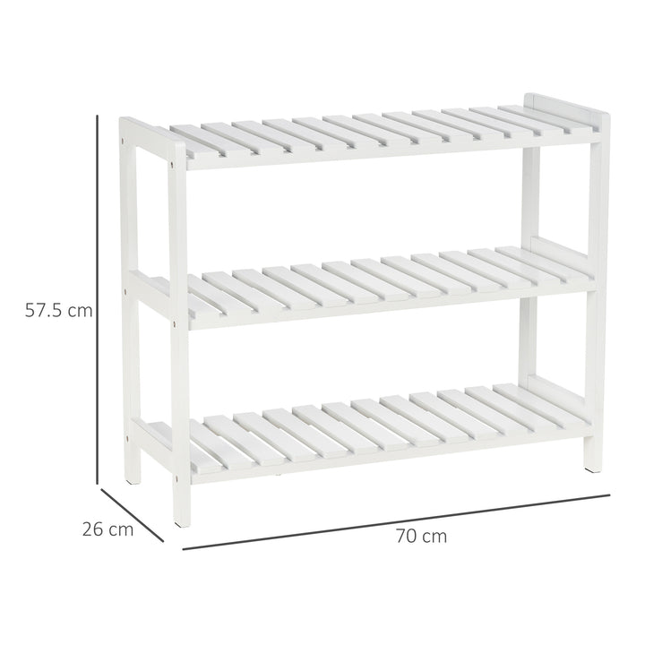 3-Tier Shoe Rack Wood Frame Slatted Shelves Spacious Open Hygienic Storage Home Hallway Furniture Family Guests 70L x 26W x 57.5H cm - White