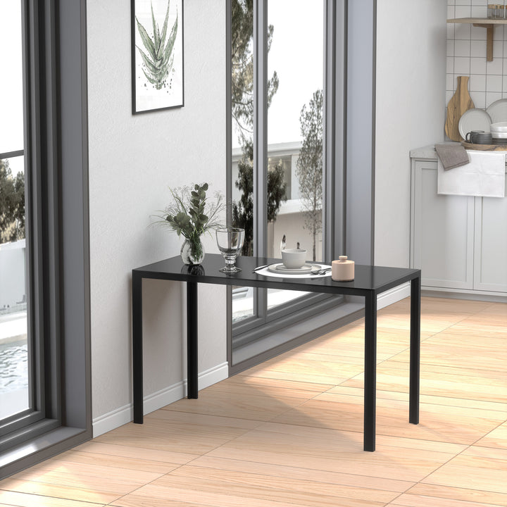 Modern Rectangular Dining Table for 4 People with Tempered Glass Top & Metal Legs - Black (Chairs Not Included)