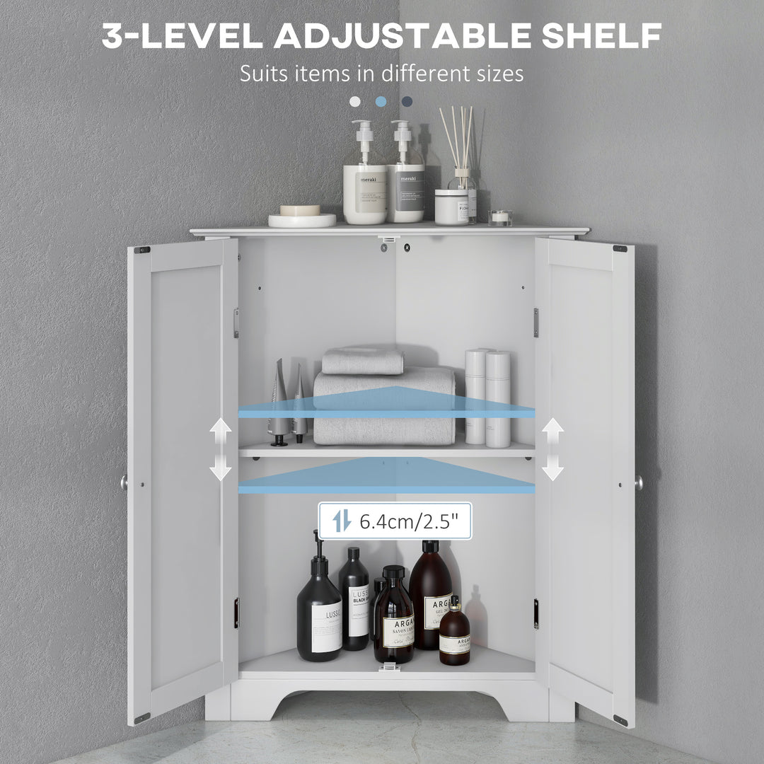 Triangle Bathroom Cabinet, Corner Bathroom Storage Unit with Adjustable Shelf and Recessed Door, Free Standing, White
