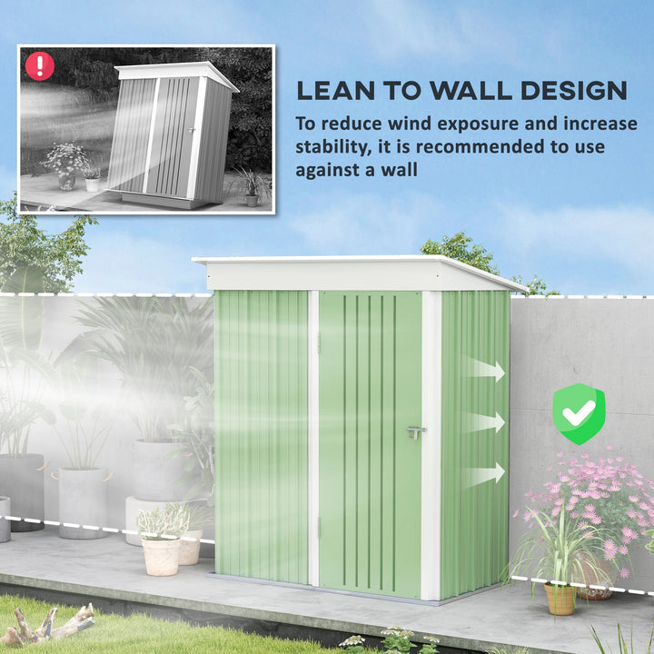 5'x3'x6' Metal Garden Shed Roofed Lean-to Shed for Tool Motor Bike, with Adjustable Shelf, Lock, Gloves, Green