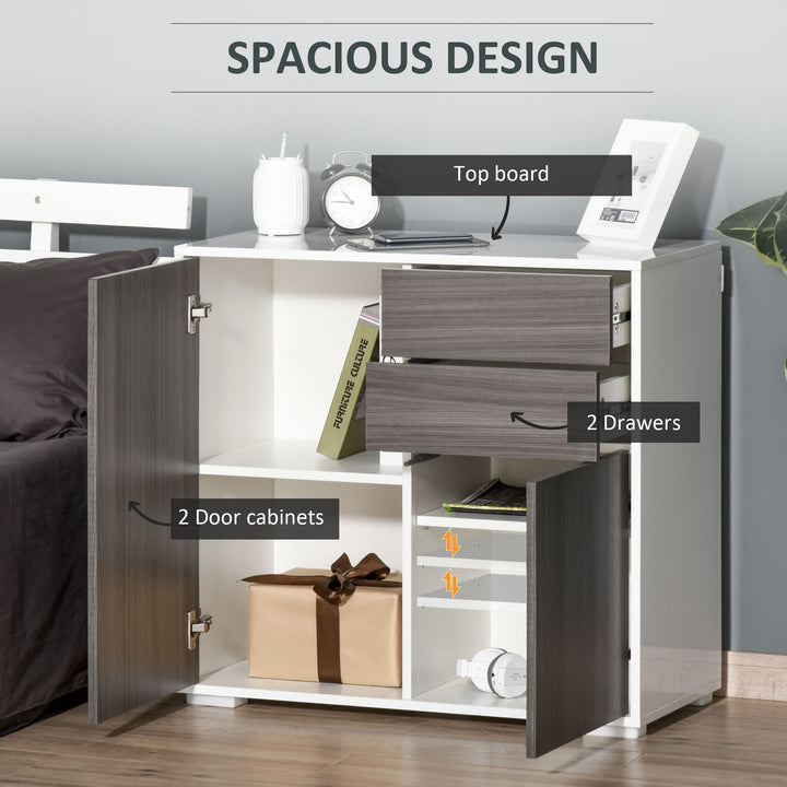 Modern Stylish Freestanding Push-Open Design Cabinet with 2 Drawer, 2 Door Cabinet, 2 Part Inner Space Light Grey and White