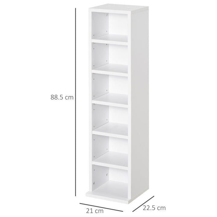 HOMCOM 204 CD Media Display Shelf Unit Set of 2 Blu-Ray DVD Tower Rack w/ Adjustable Shelves Bookcase Storage Organiser, White