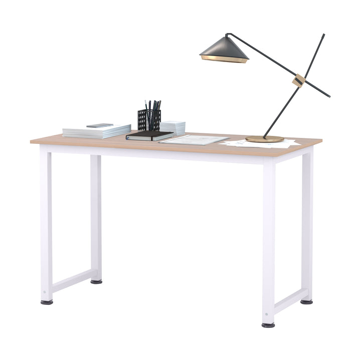 Computer Desk PC Writing Table Home Office Workstation Adjustable Feet Stable Work Study w/ Metal Frame Oak White