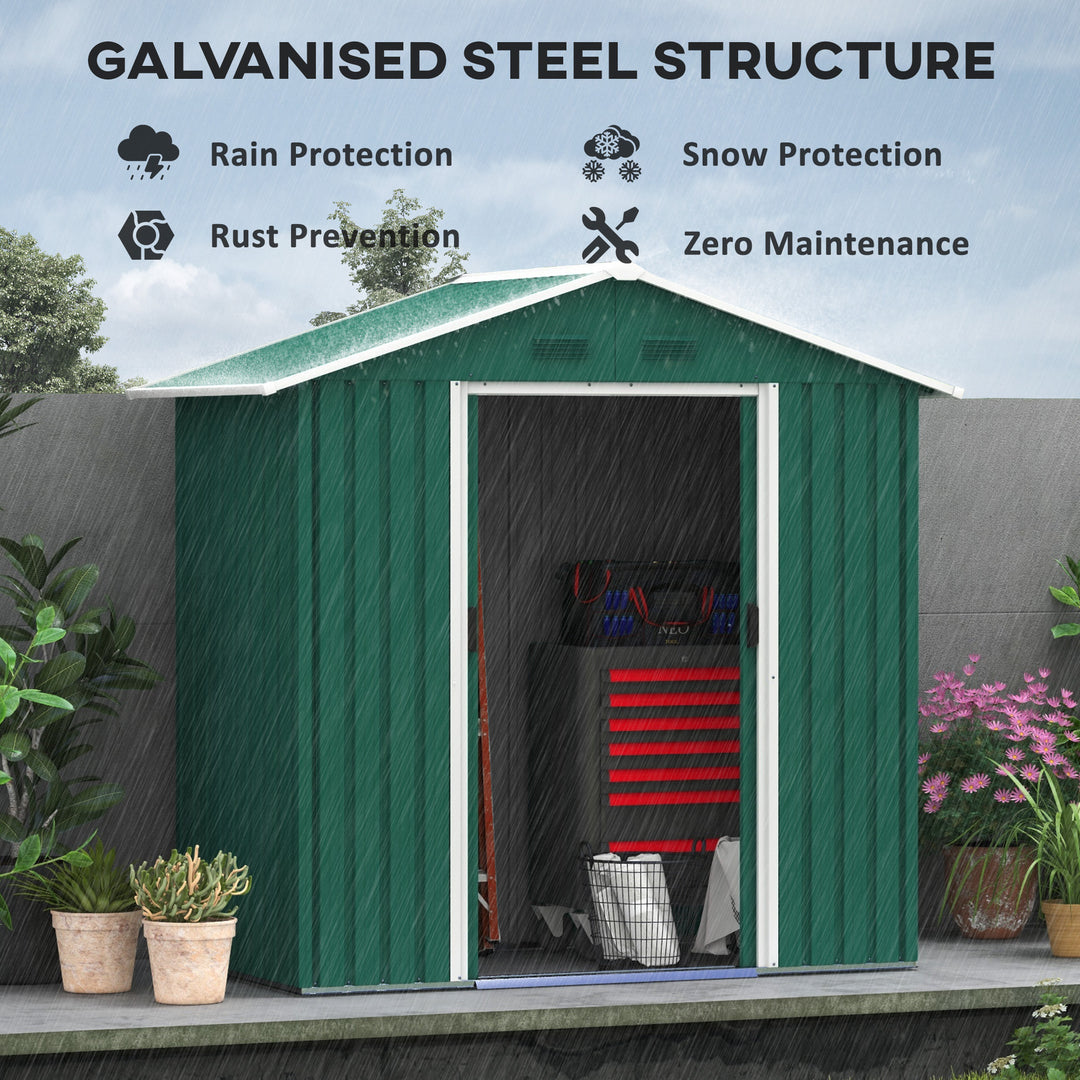 6.5ft x 3.5ft Metal Garden Storage Shed for Outdoor Tool Storage with Double Sliding Doors and 4 Vents, Green