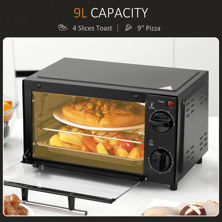 Convection Mini Oven, 9L Countertop Electric Grill, Toaster Oven with Adjustable Temperature, Timer, Baking Tray and Wire Rack, 750W
