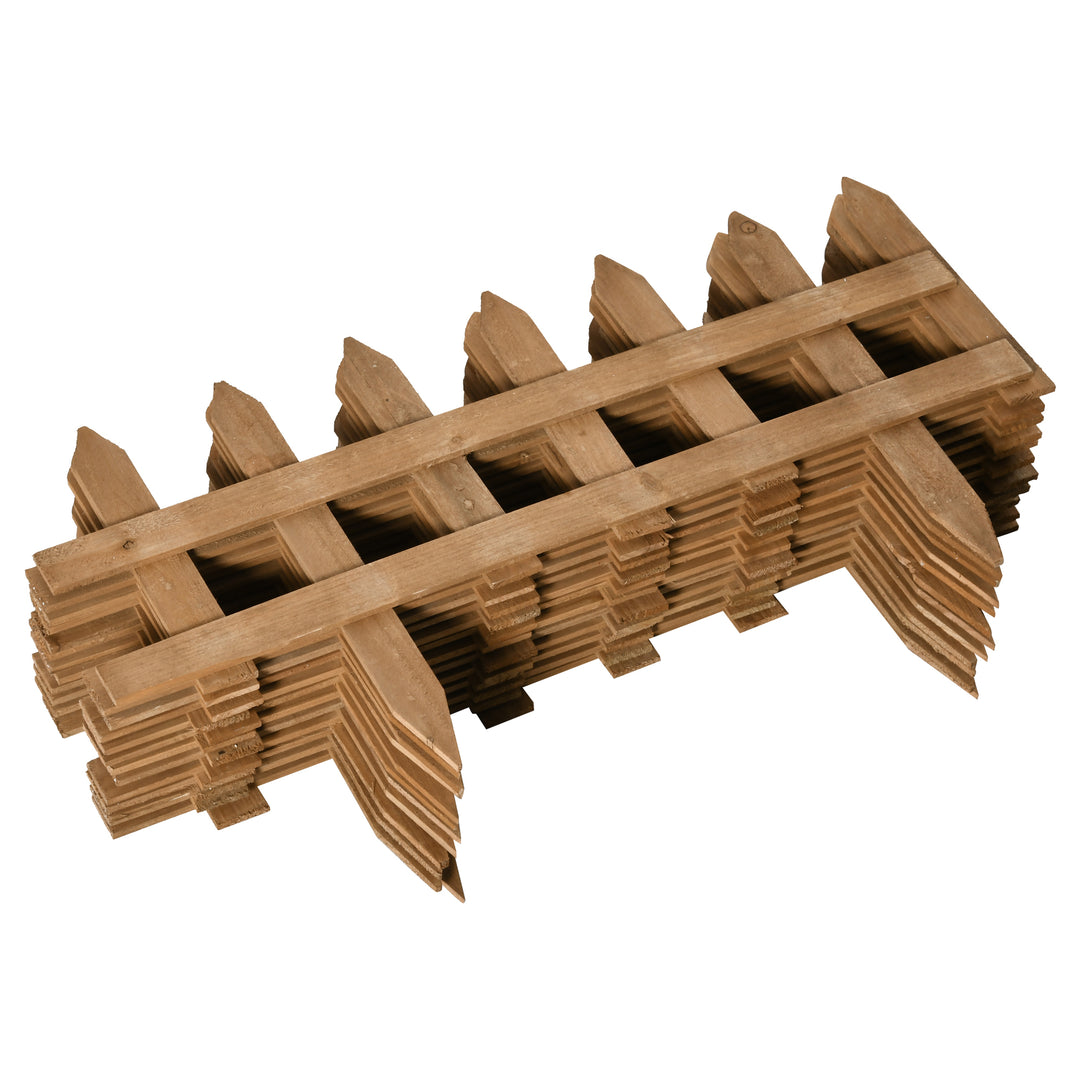 60L x 1D x 34H cm Pack of 12 Wooden Border Fences, Garden Fixed Picket Fence for Lawn Edging, Flowerbed, Brown