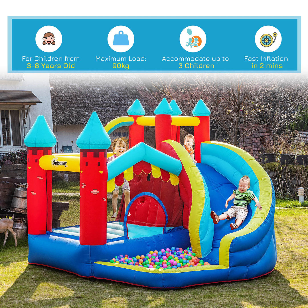 Outsunny 4 in 1 Kids Bounce Castle Large Inflatable House Trampoline Slide Water Pool Climbing Wall for Kids Age 3-8, 2.9 x 2.7 x 2.3m