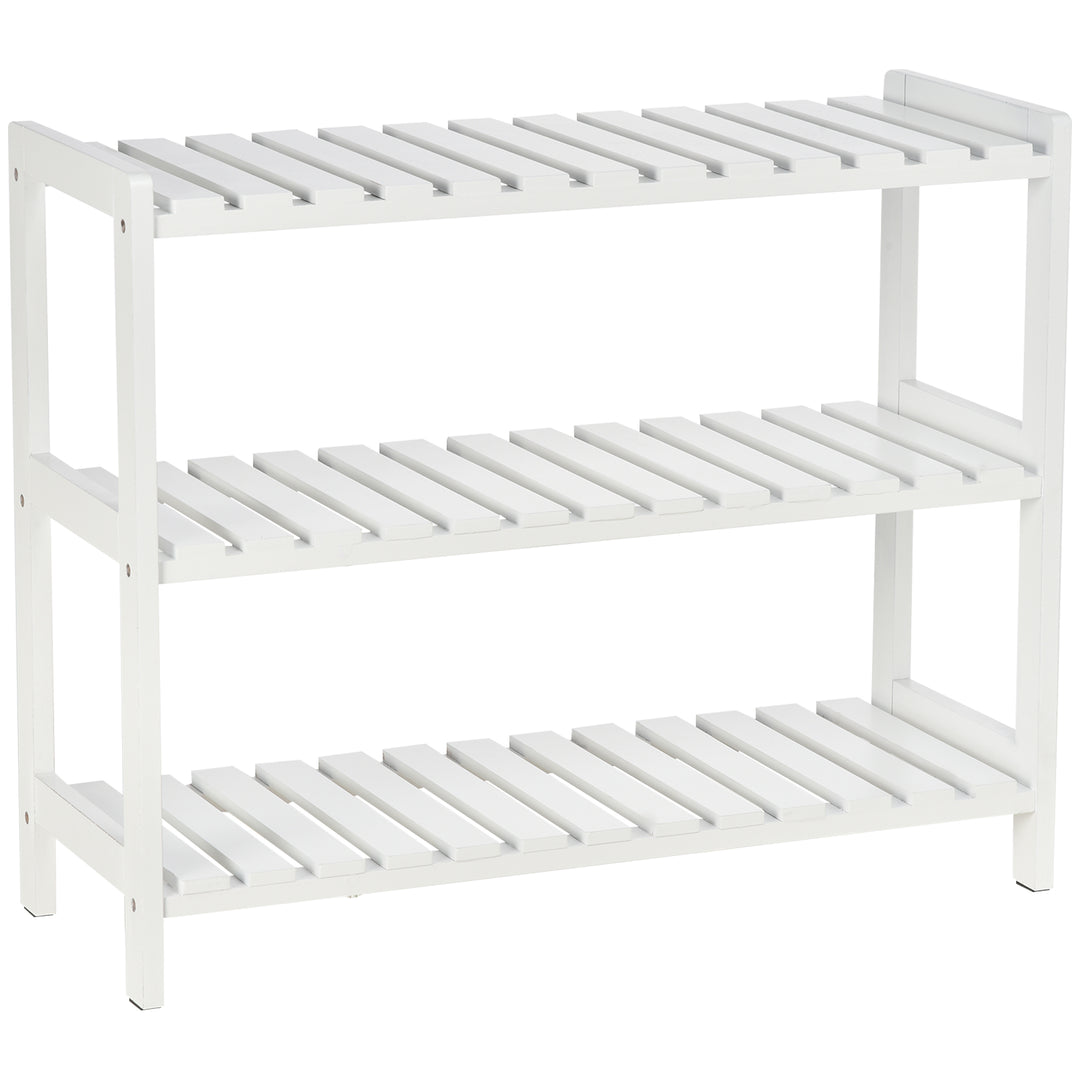 3-Tier Shoe Rack Wood Frame Slatted Shelves Spacious Open Hygienic Storage Home Hallway Furniture Family Guests 70L x 26W x 57.5H cm - White