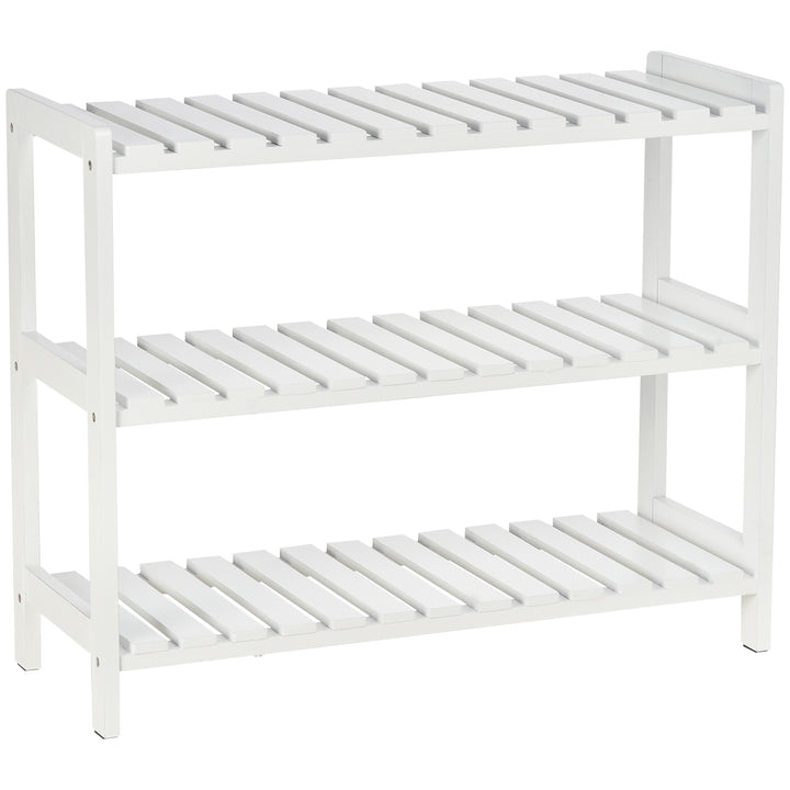 3-Tier Shoe Rack Wood Frame Slatted Shelves Spacious Open Hygienic Storage Home Hallway Furniture Family Guests 70L x 26W x 57.5H cm - White