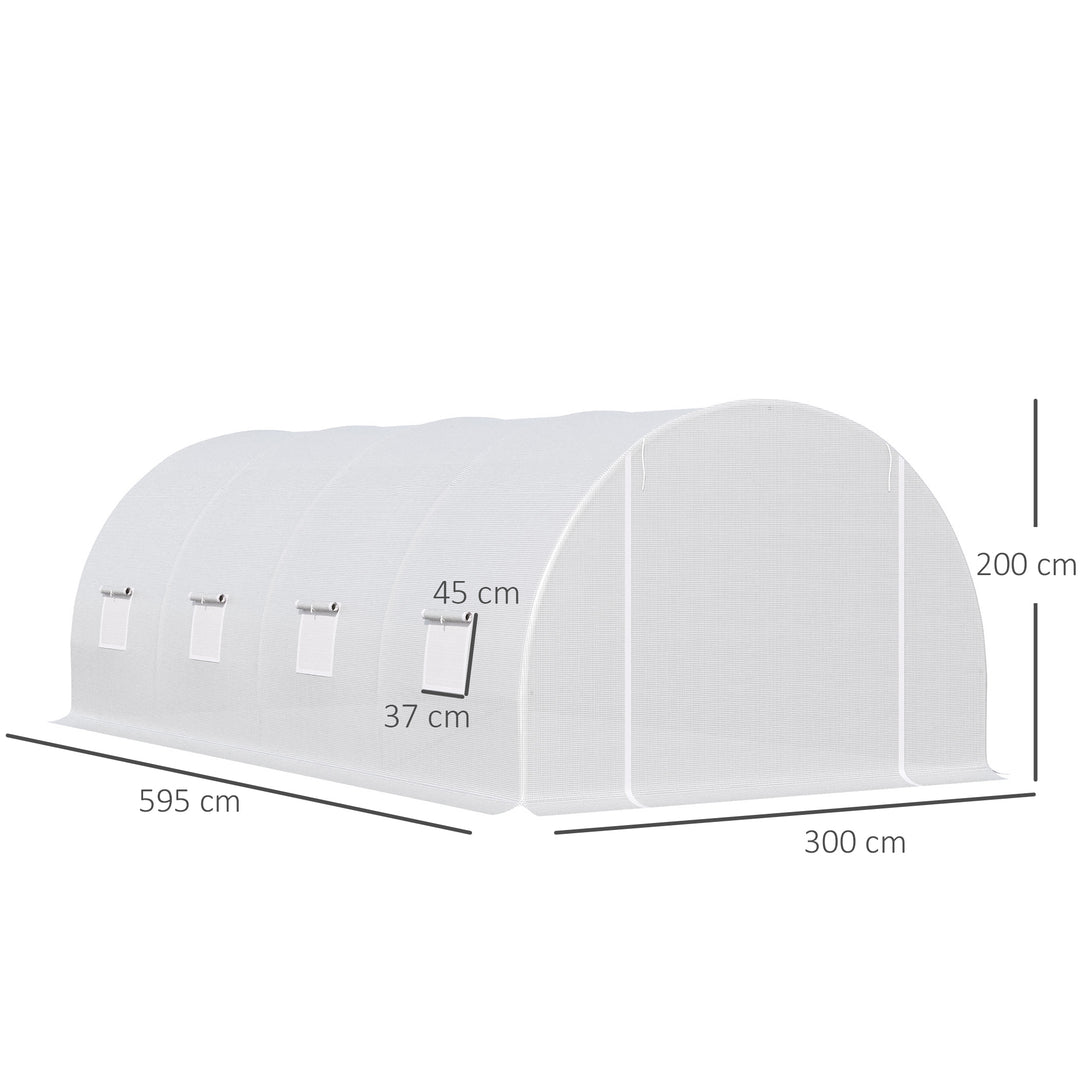 Outsunny 6 x 3 x 2 m Large Walk-In Greenhouse Garden Polytunnel Greenhouse with Metal Frame, Zippered Door and Roll Up Windows, White
