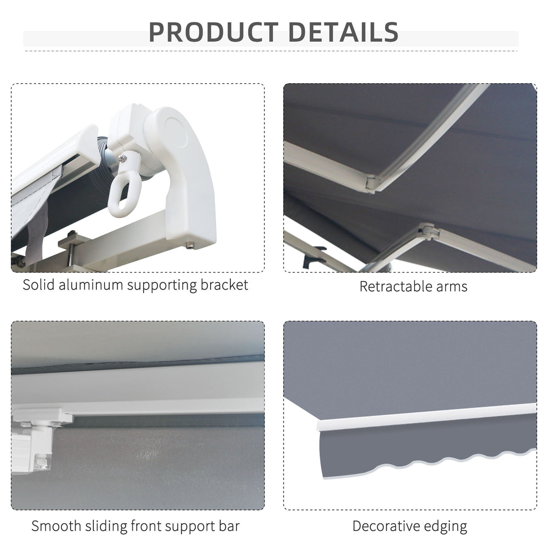Garden Patio Manual Awning Canopy Sun Shade Shelter Retractable 4m x 3m-Grey