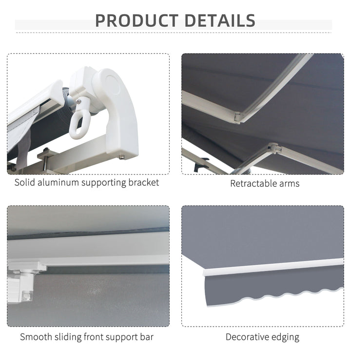 Garden Patio Manual Awning Canopy Sun Shade Shelter Retractable 4m x 3m-Grey
