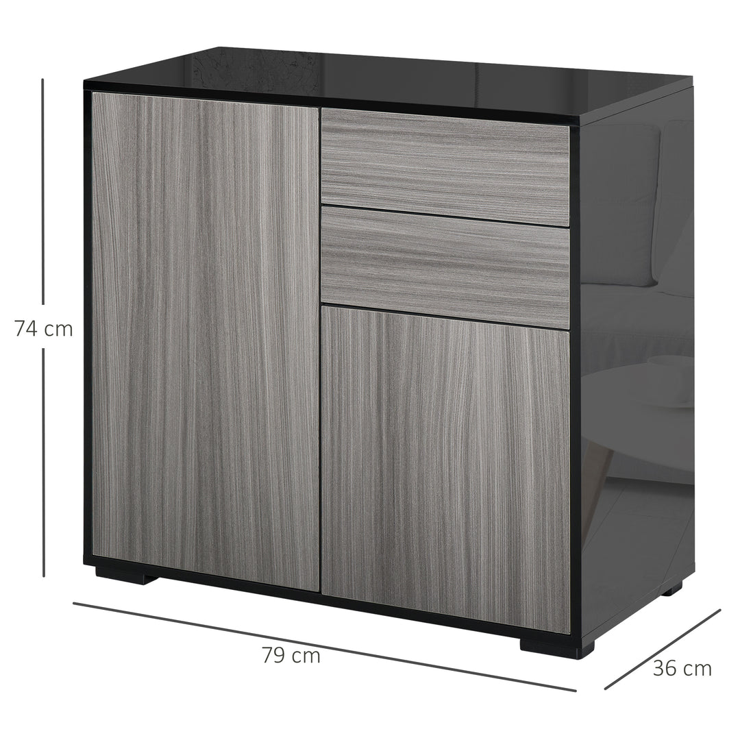 Modern Stylish Freestanding Push-Open Design Cabinet with 2 Drawer, 2 Door Cabinet, 2 Part Inner Space-Light Grey and Black