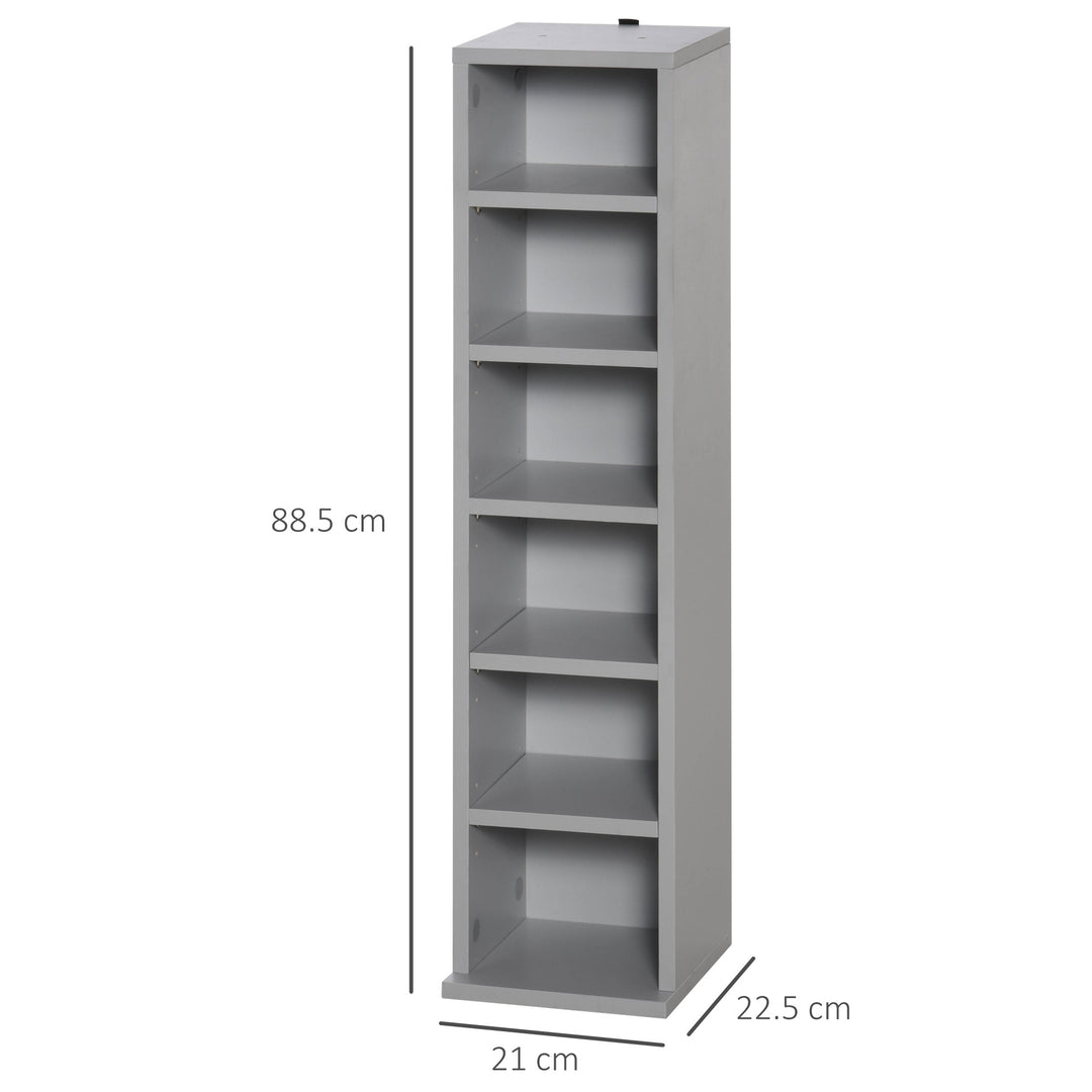 HOMCOM 204 CD Media Display Shelf Unit Set of 2 Blu-Ray DVD Tower Rack w/ Adjustable Shelves Bookcase Storage Organiser, Grey