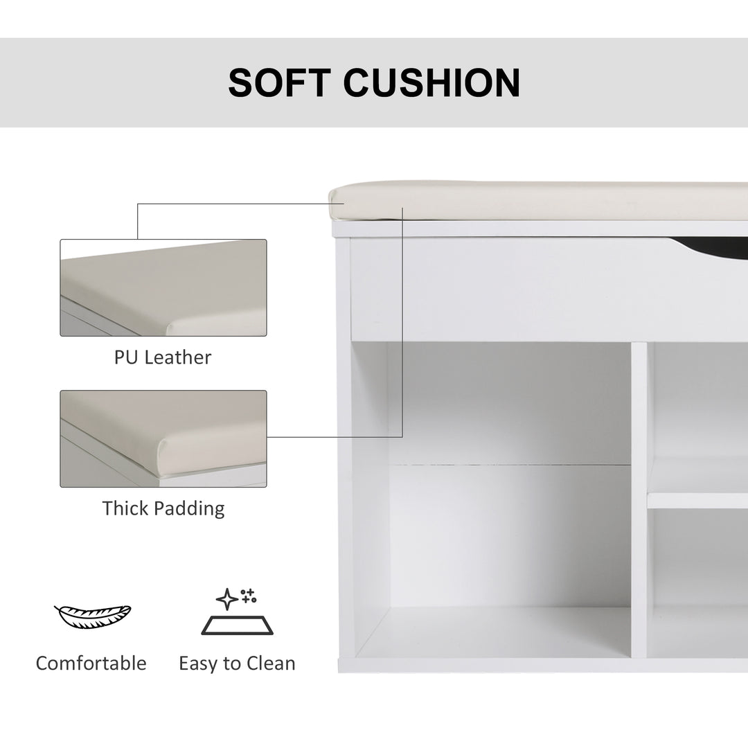 Wooden Shoes Rack Bench, Hidden Storage Padded Seat, Organiser Footwear Rack, Hallway, White, 80 x 30 x 47 cm