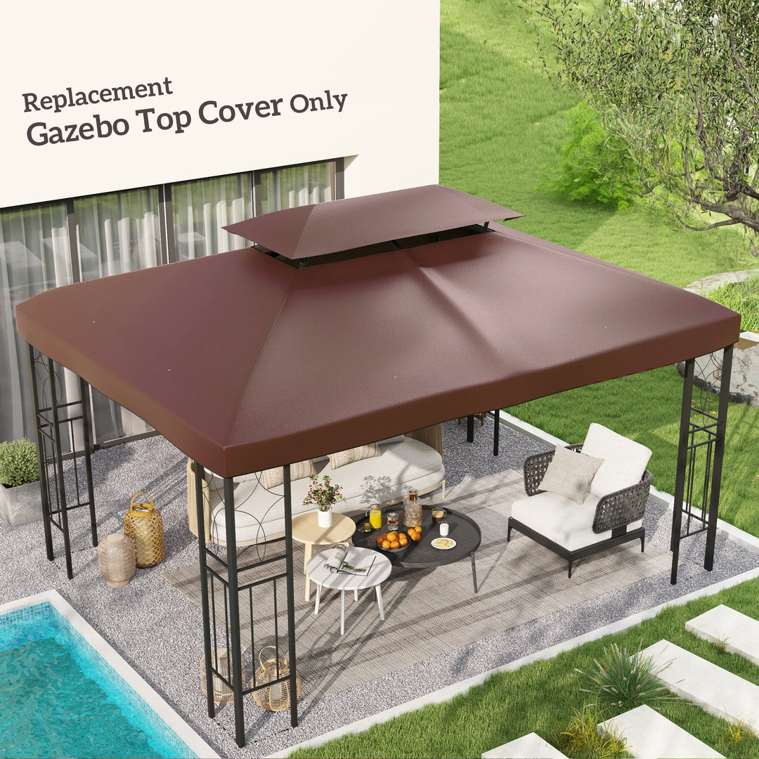 Outsunny 3x4m Gazebo Replacement Roof Canopy 2 Tier Top UV Cover Garden Patio Outdoor Sun Awning Shelters Brown (TOP ONLY)