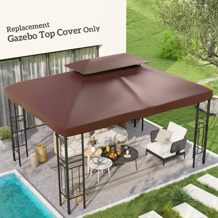 Outsunny 3x4m Gazebo Replacement Roof Canopy 2 Tier Top UV Cover Garden Patio Outdoor Sun Awning Shelters Brown (TOP ONLY)