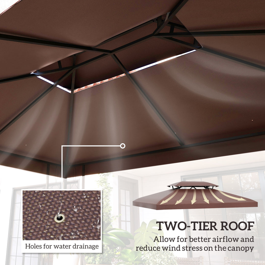 Outsunny 3x4m Gazebo Replacement Roof Canopy 2 Tier Top UV Cover Garden Patio Outdoor Sun Awning Shelters Brown (TOP ONLY)