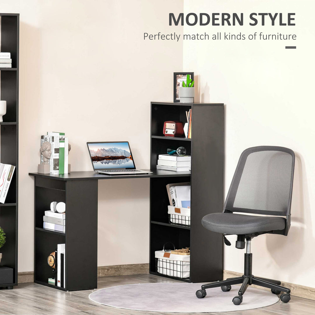 Modern Computer Desk Bookshelf  Writing Table Workstation PC Laptop Study Home Office 6 Shelves Black