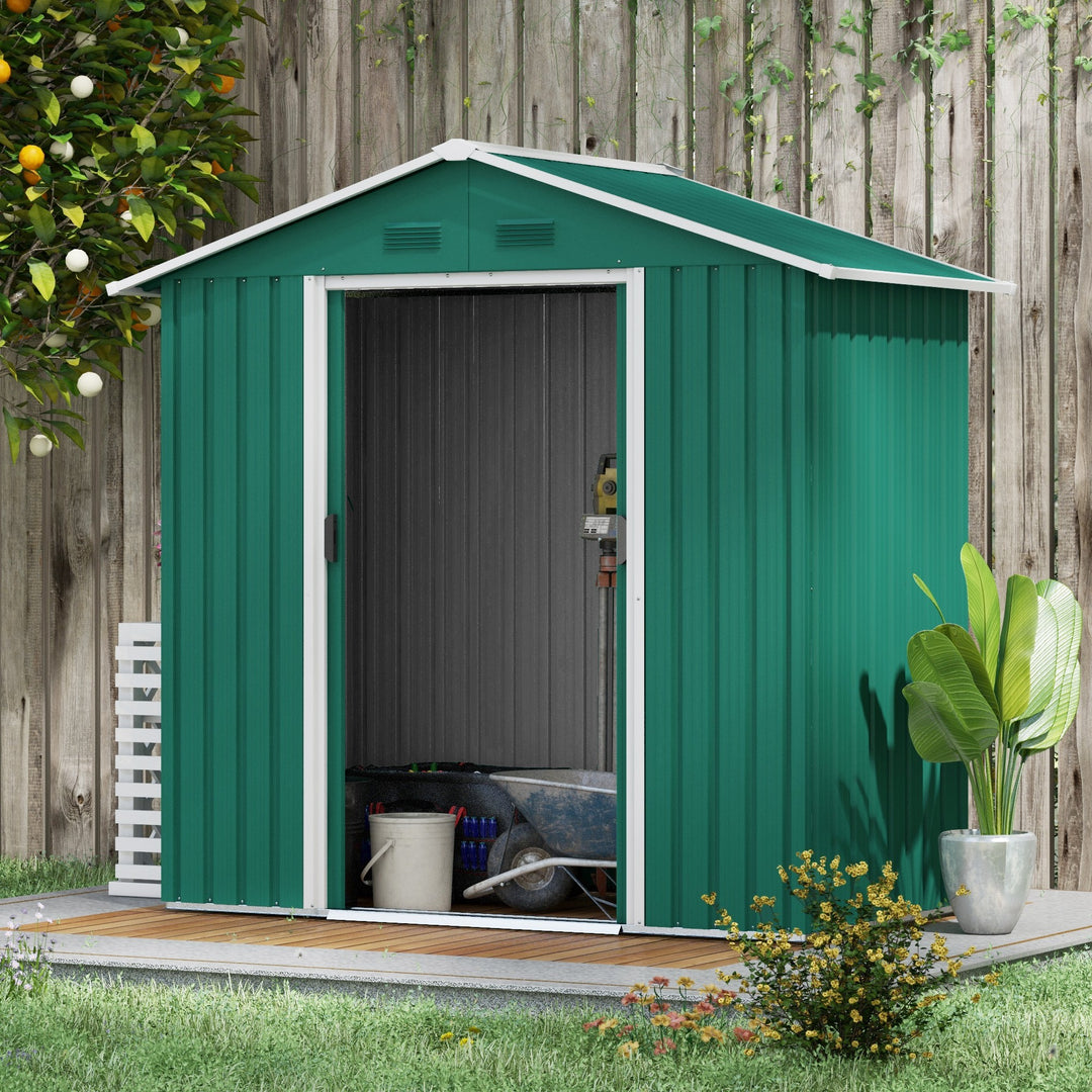6.5ft x 3.5ft Metal Garden Storage Shed for Outdoor Tool Storage with Double Sliding Doors and 4 Vents, Green