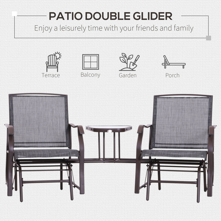 Garden Double Glider Rocking Chairs with Middle Table - Grey