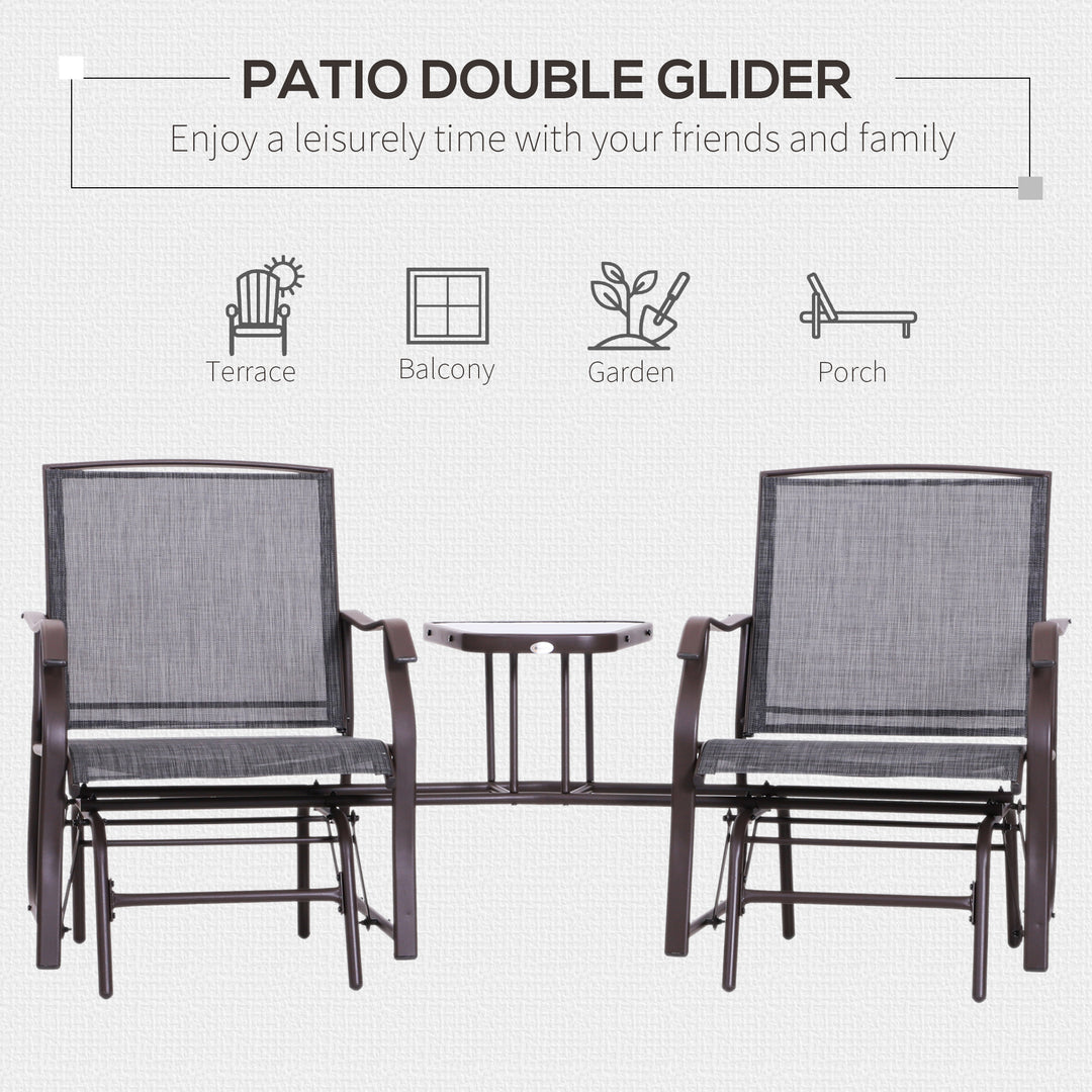 Garden Double Glider Rocking Chairs with Middle Table - Grey