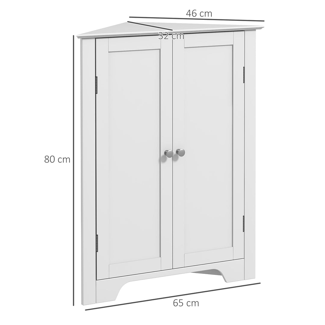 Triangle Bathroom Cabinet, Corner Bathroom Storage Unit with Adjustable Shelf and Recessed Door, Free Standing, White