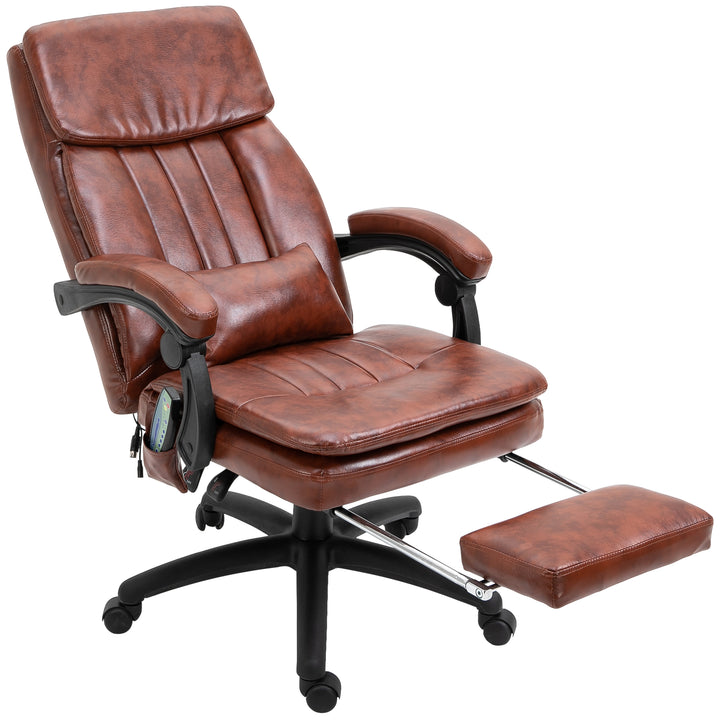 Vinsetto High Back Office Chair, Recliner Chair with Footrest, 7 Massage Points, Adjustable Height, Reclining Back, PU Leather, Brown
