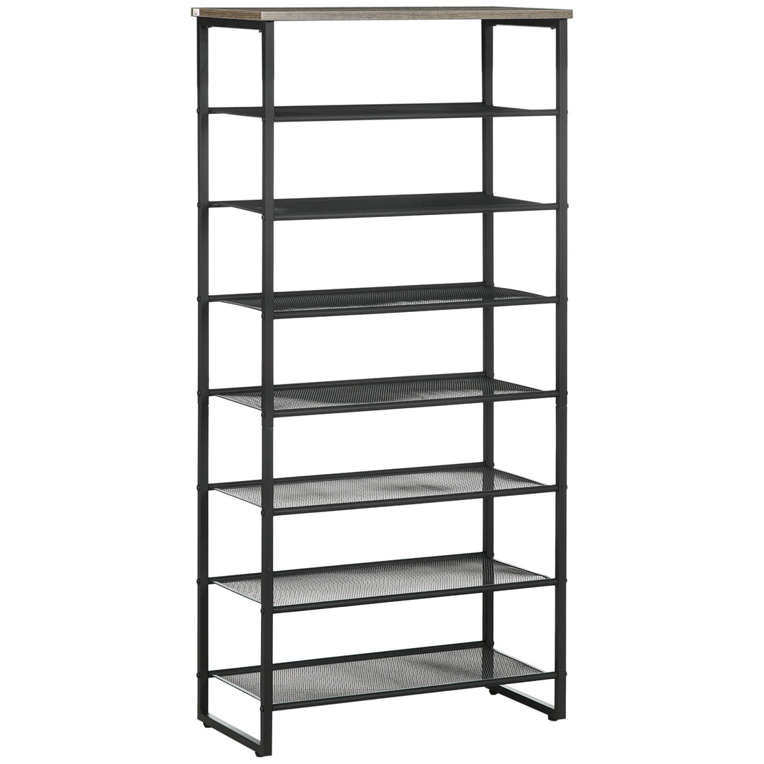 HOMCOM 8-Tier Shoe Rack, Shoe Storage Organizer with Mesh Shelves Free Standing Shoe Shelf Stand for 21-24 Pairs of Shoes for Entryway Black and Grey