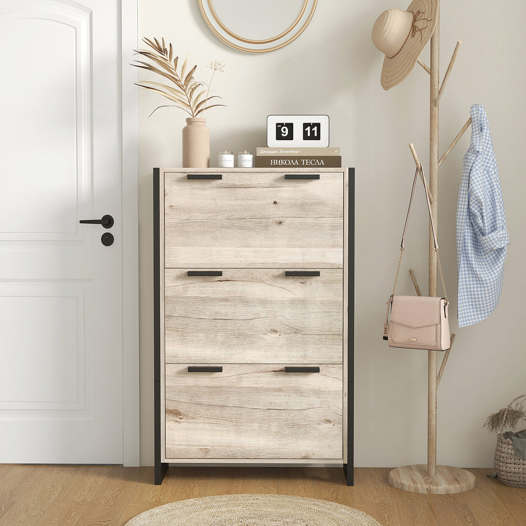 Shoe Storage Cabinet with 3 Flip Drawers for 18 Pairs Natural Wood-effect