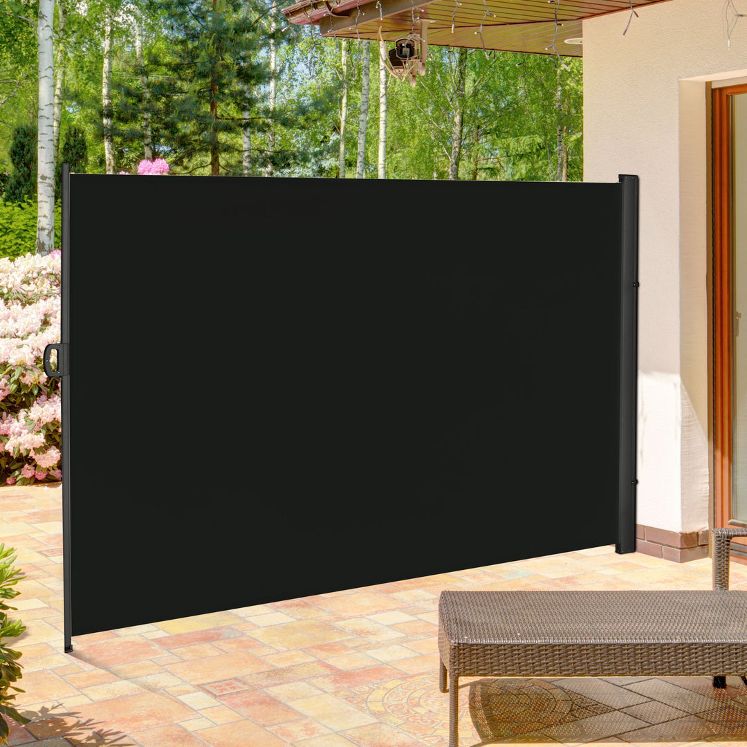 3 x 2m Retractable Sun Side Awning Screen Fence Patio Garden Wall Balcony Screening Panel Outdoor Blind Privacy Divider, Black