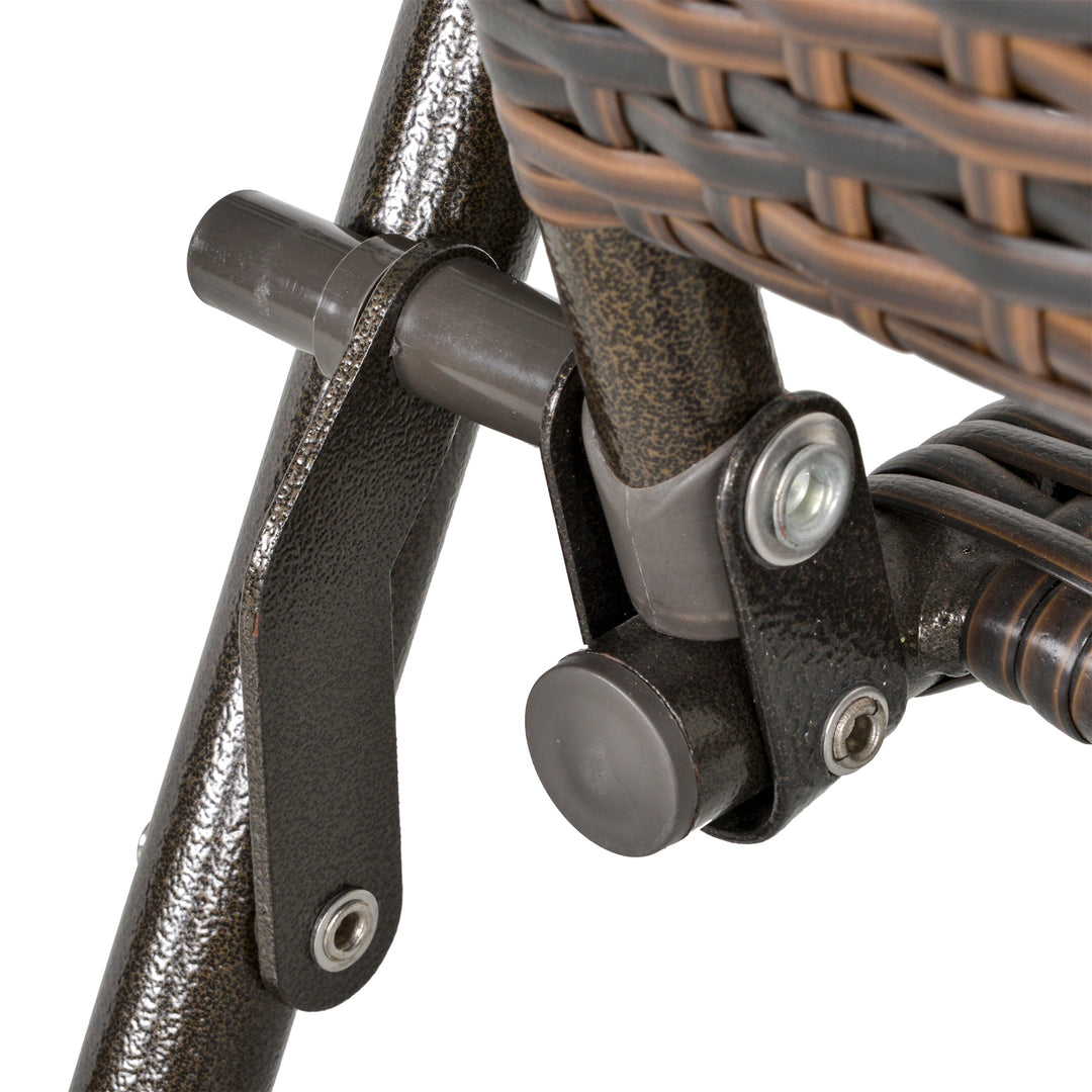 2pcs Folding Garden Chair Rattan Bistro Set with Armrest for Outdoor Steel Frame