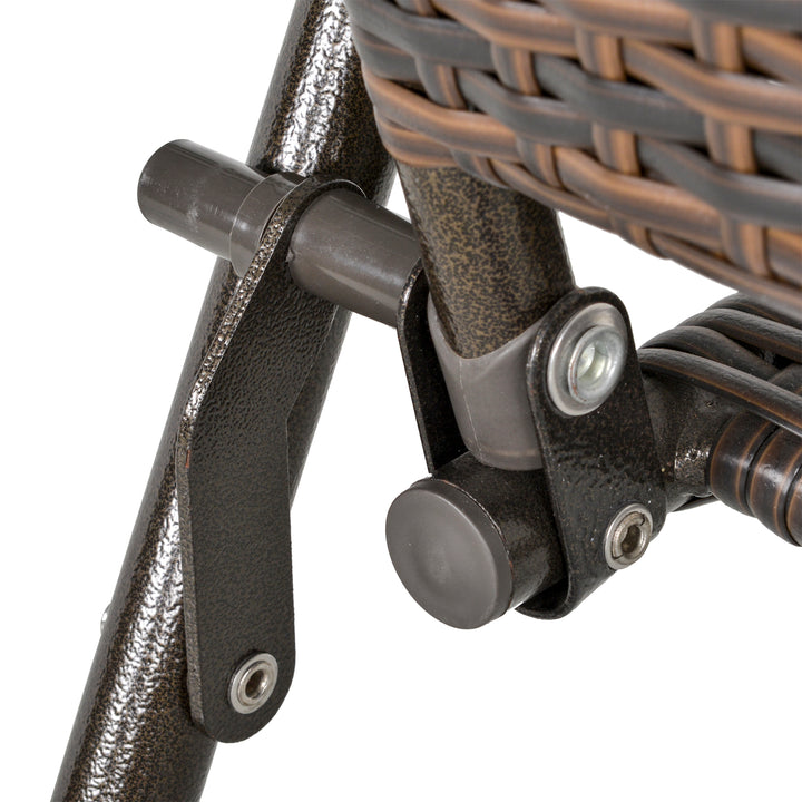 2pcs Folding Garden Chair Rattan Bistro Set with Armrest for Outdoor Steel Frame