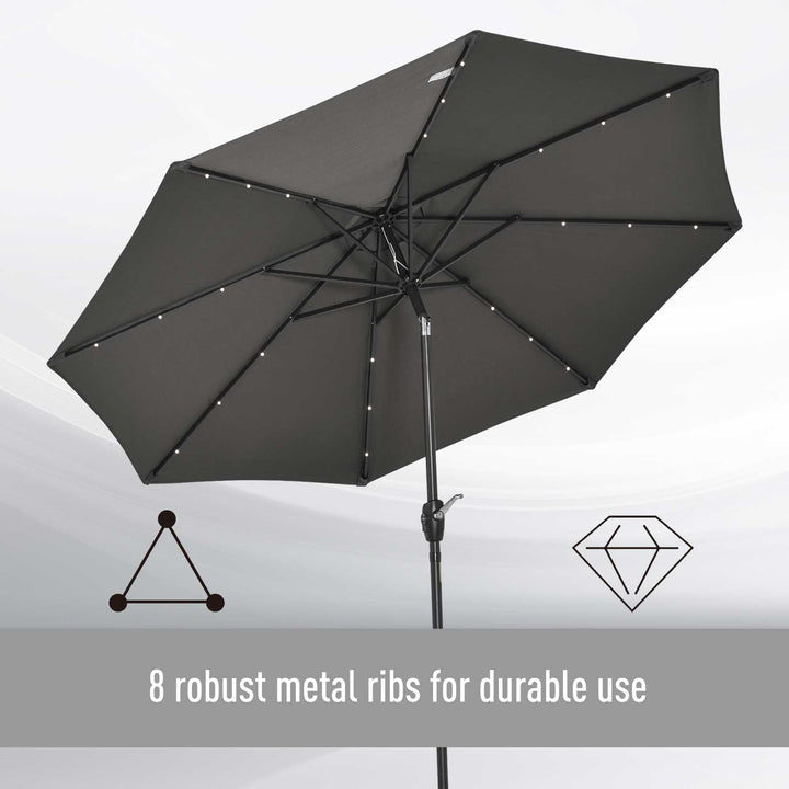 Garden 24 LED Light Parasol Outdoor Tilt Sun Umbrella Patio Club Party Event Manual Sun Shade w/ Hand Crank Grey