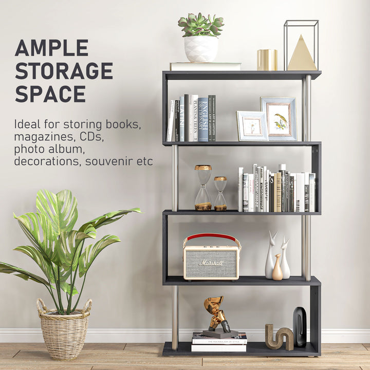 HOMCOM Wooden S Shape Bookcase Bookshelf Dividers Storage Display Unit Black