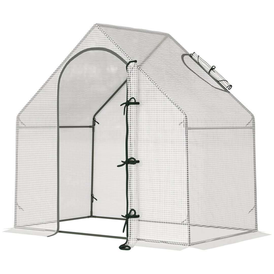 Outsunny Walk-In Greenhouse Vegetable Plant herb Garden Grow House w/ Window Roll-Up Door Steel Frame All-Year Portable, 180 x 100 x 168cm, White
