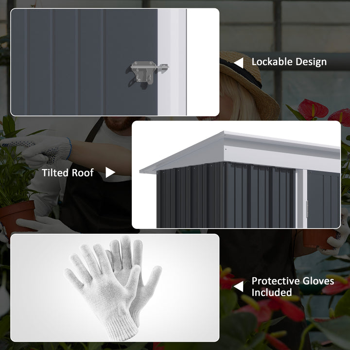 Metal Garden Shed for Tool Motor Bike, w/ Adjustable Shelf Dark Grey