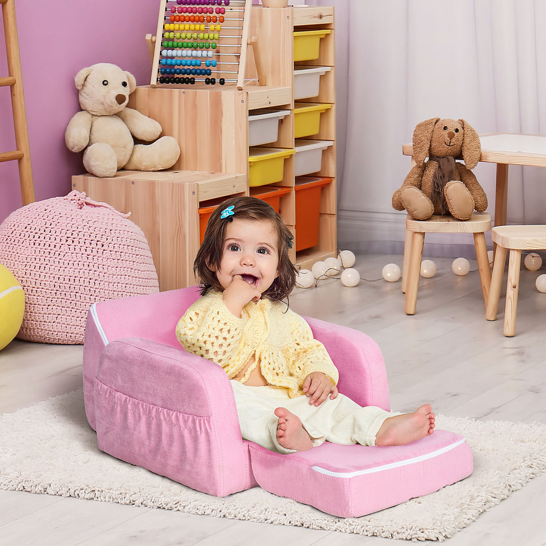 Kids Armchair Sofa Bed w/ Padded Wood Frame-Pink