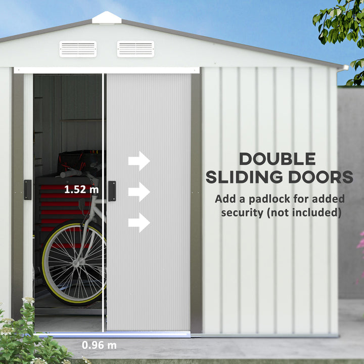 9 x 6FT Garden Storage Shed, Metal Outdoor Storage Shed House with Floor Foundation, Ventilation & Doors, Grey