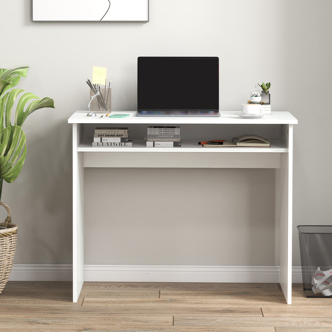 Computer Writing Desk with Storage Compartment Workstation Learning Center for Home Office 90W x 50D(cm) - White