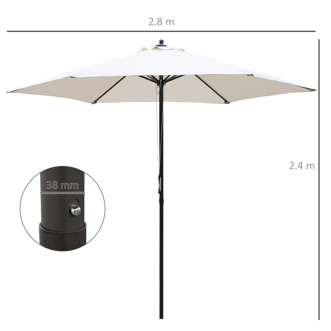 2.8m Garden Parasol Umbrella, Round Outdoor Market Table Umbrella, Parasol Patio Umbrella, 6 Ribs Manual Push, Sun Shade Canopy, Off-White