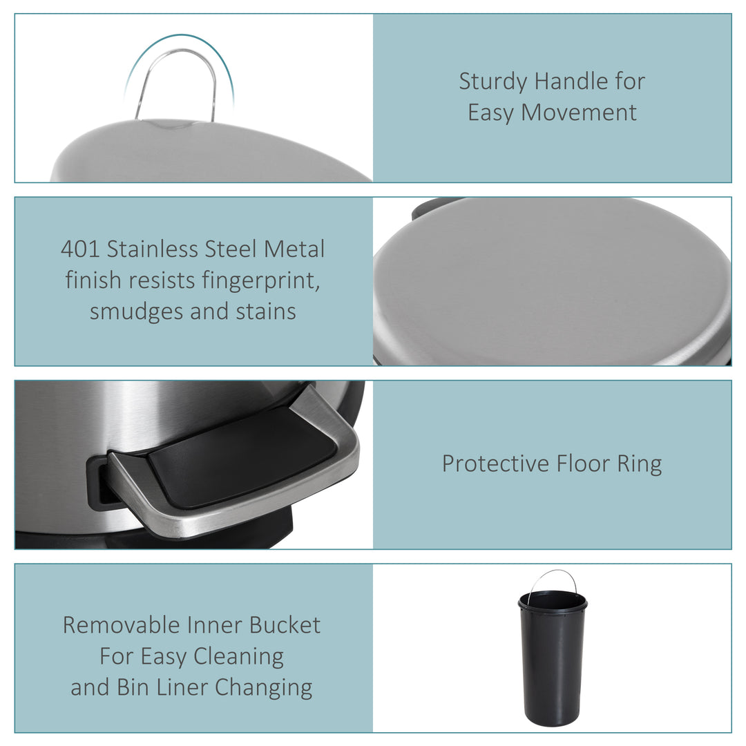 Foot Pedal Bin Stainless Steel Metal Waste Rubbish Lid Kitchen Garbage 30L