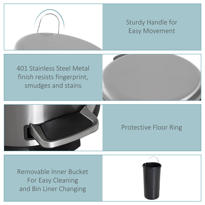 Foot Pedal Bin Stainless Steel Metal Waste Rubbish Lid Kitchen Garbage 30L