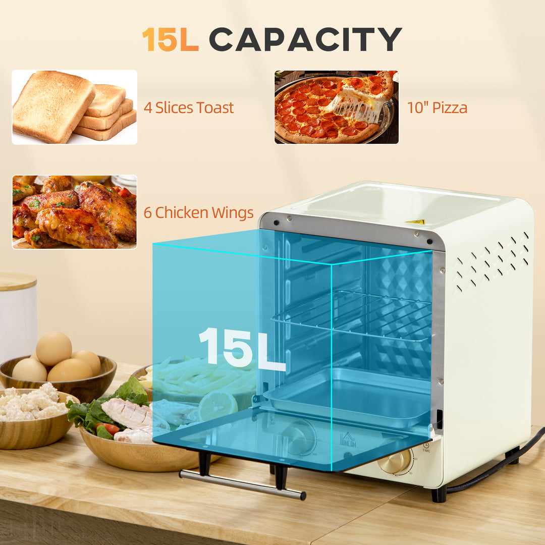 Convection Mini Oven, 15 Litres Electric Oven and Grill with 60-230℃ Adjustable Temperature, 60 Minute Timer, Include Baking Tray, Wire Rack and Crumb Tray, 1000W, Cream White