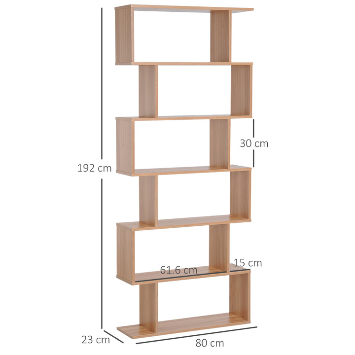 Wooden Wood S Shape Storage Display 6 Shelves Room Divider Unit Chest Bookshelf Bookcase Cupboard Cabinet Home Office Furniture (Maple)
